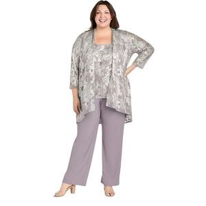 R&M Richards 3 Piece Metallic Patterned Pantsuit